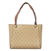Beige Polyurethane Women Handbag