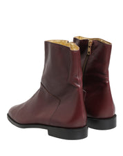 Maroon Leather Flats Biker Ankle Boots Shoes