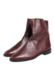 Maroon Leather Flats Biker Ankle Boots Shoes