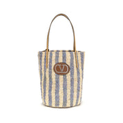 Blue Raffia Backet Bag