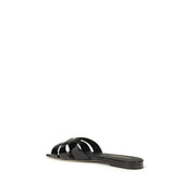 Saint Laurent Black Calf Leather Bos Taurus Flat Sandals