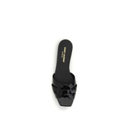 Saint Laurent Black Calf Leather Bos Taurus Flat Sandals