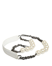 Dolce & Gabbana White Leather Silver Chain Bag Accessory Shoulder Strap