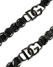 Black Leather Silver Chain Bag Accessory Shoulder Strap