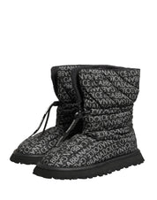 Black Logo Print Lace Up Snow Boots Shoes