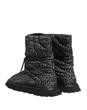 Black Logo Print Lace Up Snow Boots Shoes