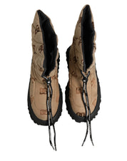 Brown Logo Print Lace Up Snow Boots Shoes