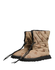 Brown Logo Print Lace Up Snow Boots Shoes
