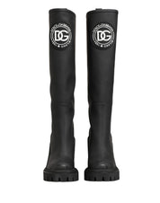 Black Rubberised Leather High Boots Shoes