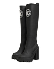 Black Rubberised Leather High Boots Shoes