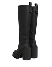 Black Rubberised Leather High Boots Shoes