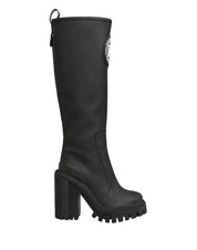 Black Rubberised Leather High Boots Shoes