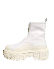 White Leather Rubber Logo Ankle Boots Shoes