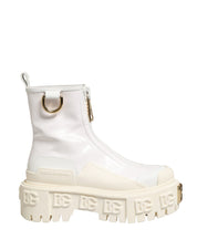 Dolce & Gabbana White Leather Rubber Logo Ankle Boots Shoes