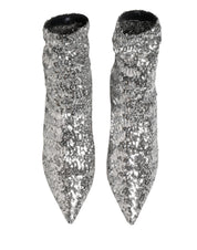 Silver Sequined Short Boots Stretch Shoes