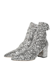 Silver Sequined Short Boots Stretch Shoes
