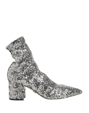 Silver Sequined Short Boots Stretch Shoes
