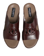 Maroon Leather Cutout DG Logo Sandals Shoes