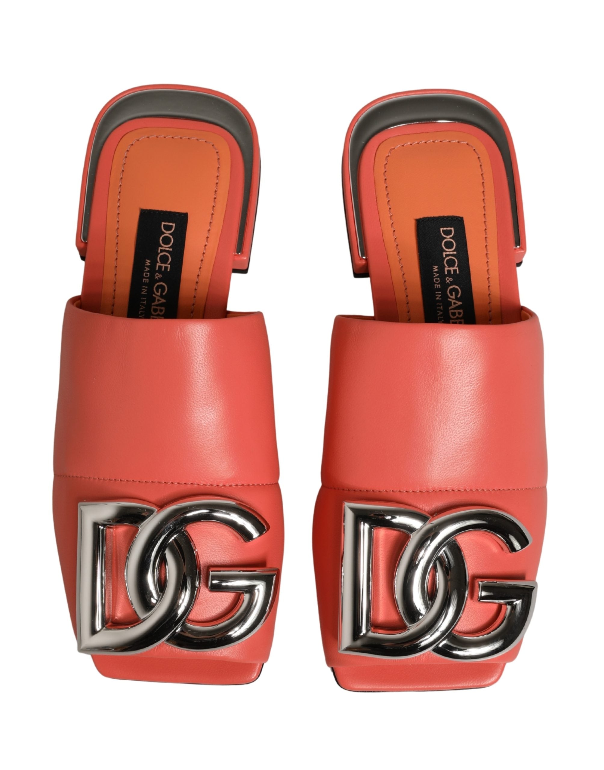 Dolce & Gabbana Orange DG Logo Leather Flats Sandals Shoes Dolce & Gabbana