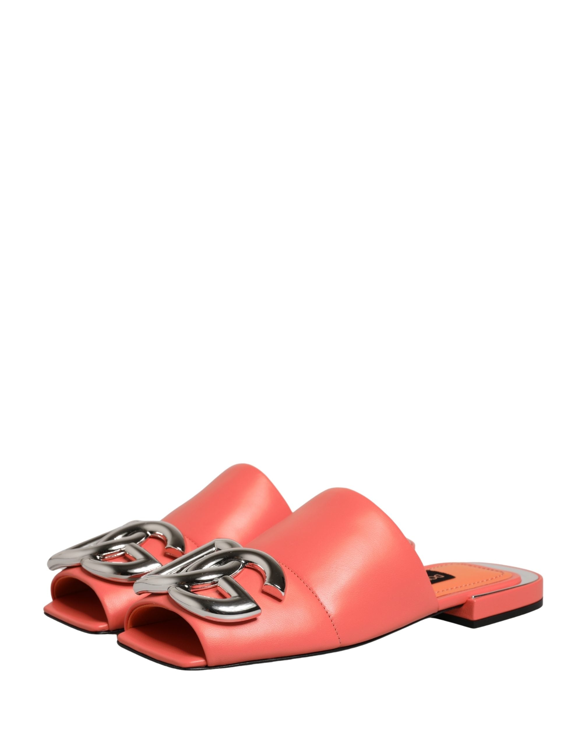 Dolce & Gabbana Orange DG Logo Leather Flats Sandals Shoes Dolce & Gabbana