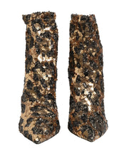 Dolce & Gabbana Gold Leopard Sequin Sock Ankle Boots Shoes Dolce & Gabbana