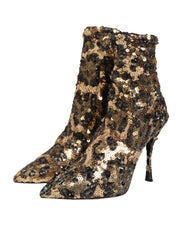 Dolce & Gabbana Gold Leopard Sequin Sock Ankle Boots Shoes Dolce & Gabbana