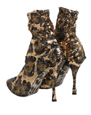 Dolce & Gabbana Gold Leopard Sequin Sock Ankle Boots Shoes Dolce & Gabbana