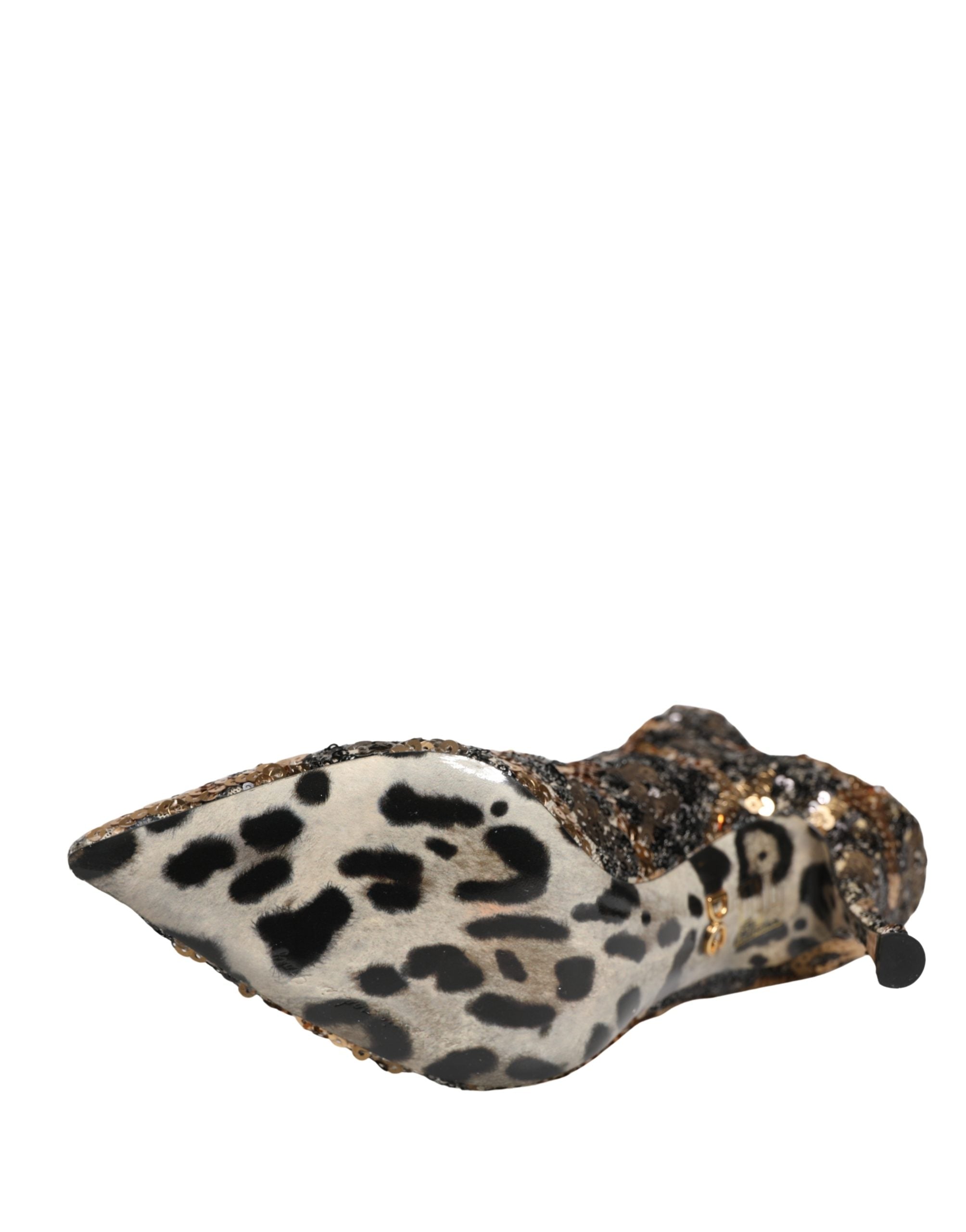 Dolce & Gabbana Gold Leopard Sequin Sock Ankle Boots Shoes Dolce & Gabbana
