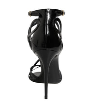 Black Leather Stiletto Heel Sandals Shoes