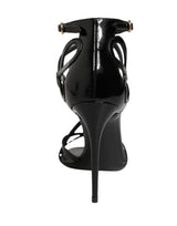 Black Leather Stiletto Heel Sandals Shoes
