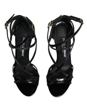 Black Leather Stiletto Heel Sandals Shoes
