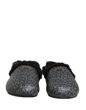Gray Faux Fur Jacquard Mules Sandals Shoes