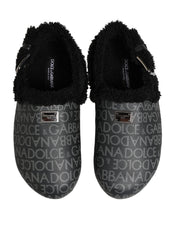 Gray Faux Fur Jacquard Mules Sandals Shoes