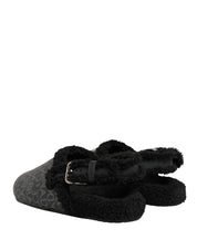 Gray Faux Fur Jacquard Mules Sandals Shoes