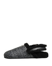 Gray Faux Fur Jacquard Mules Sandals Shoes