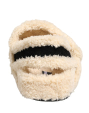 Beige Black Faux Fur Flats Men Sandals Shoes
