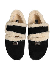Beige Black Faux Fur Flats Men Sandals Shoes