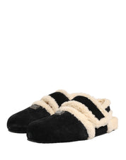 Beige Black Faux Fur Flats Men Sandals Shoes