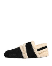 Beige Black Faux Fur Flats Men Sandals Shoes