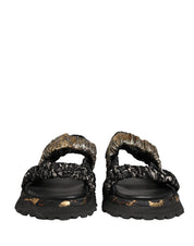 Black Ruching Detail Flats Men Sandals Shoes