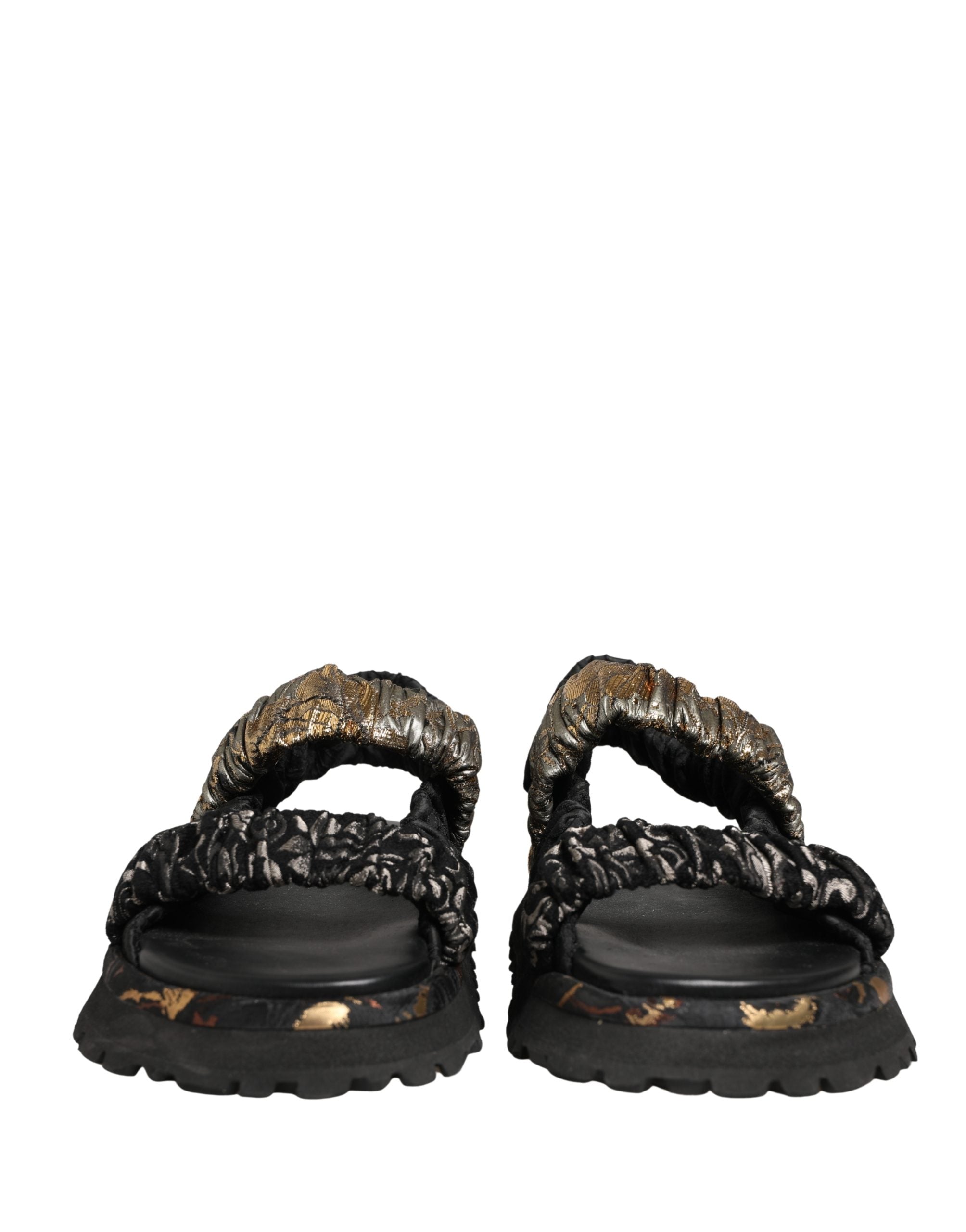 Black Ruching Detail Flats Men Sandals Shoes