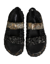 Black Ruching Detail Flats Men Sandals Shoes