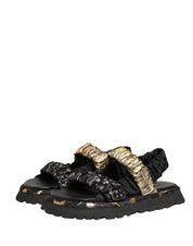 Black Ruching Detail Flats Men Sandals Shoes