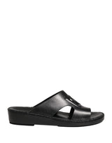 Black Leather Cutout DG Logo Sandals Shoes