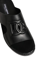 Black Leather Cutout DG Logo Sandals Shoes