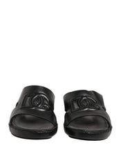 Black Leather Cutout DG Logo Sandals Shoes