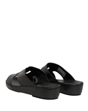 Black Leather Cutout DG Logo Sandals Shoes
