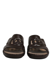 Brown Leather Cutout DG Logo Sandals Shoes