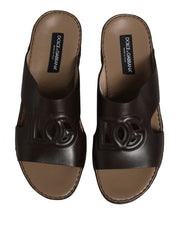Brown Leather Cutout DG Logo Sandals Shoes