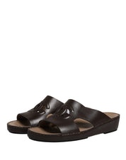 Brown Leather Cutout DG Logo Sandals Shoes